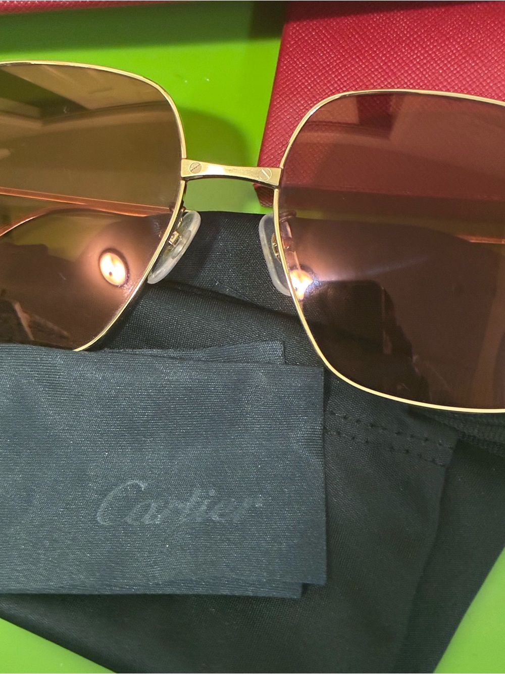 AUTHENTIC Cartier  unisex  Gold Frame Brown Lens Pilot Sunglasses love - Picture 14 of 17